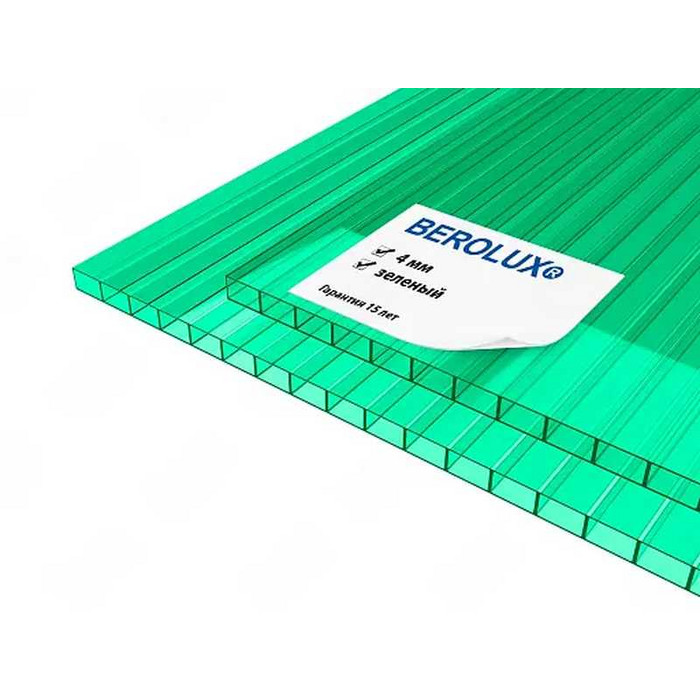 Сотовый поликарбонат 4 мм BEROLUX зелёный 2100х12000 мм